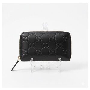 EXCELLENT Gucci Black GG Guccissima Monogram Embossed Leather Zip Card Wallet